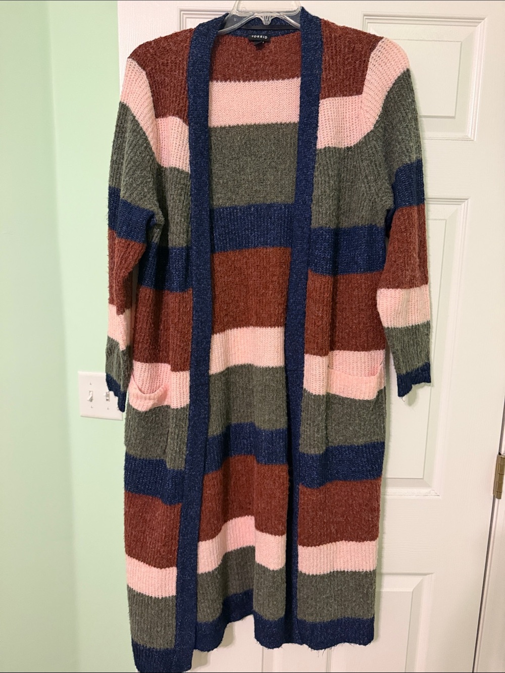 Torrid Long Open-Front Striped Cardigan Sweater